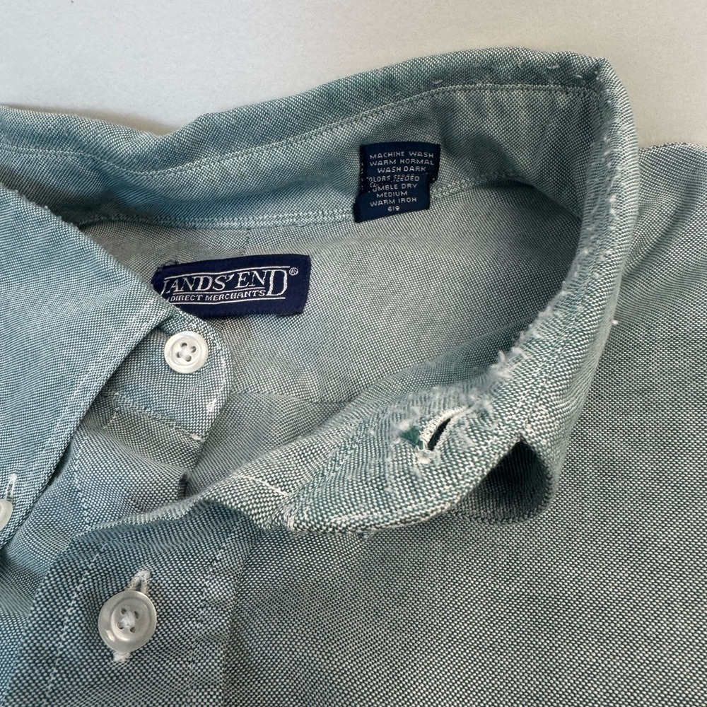 Lands' End Shirt Mens XXL Tall‎ Blue Micro Checked Long Sleeved Button-Down - Picture 7 of 8